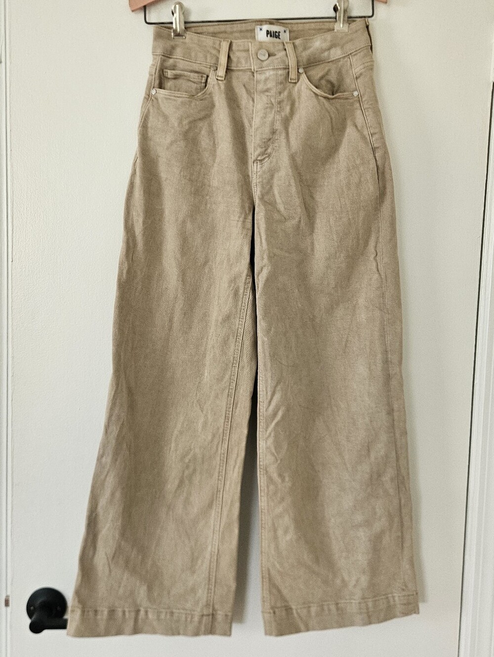 Paige Anessa Womens Jeans 26 Wide Leg Tan High Rise Cropped Staple Boho Neutral
